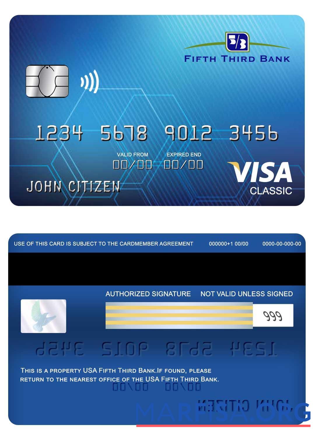 Printable USA Fifth Third Bank visa classic card example